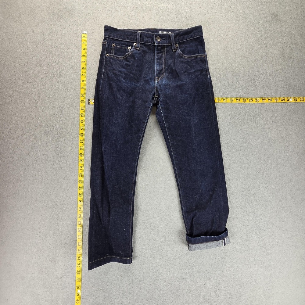 Uniqlo Jeans Mens Blue Selvedge Dark Wash Slim Tapered Zip Fly Fits‎ 30x26